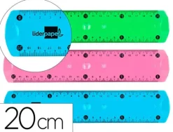 REGLA LIDERPAPEL PLASTICO FLEXIBLE DE 20 CM COLORES SURTIDOS