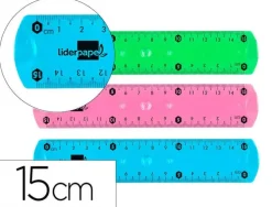 REGLA LIDERPAPEL PLASTICO FLEXIBLE DE 15 CM COLORES SURTIDOS