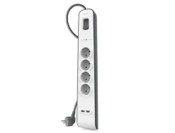 REGLETA BELKIN BSV401VF2M PROTECCION SOBRETENSION 4 TOMAS + 2 PUERTOS USB BOTON APAGADO Y ENCENDIDO COLOR
