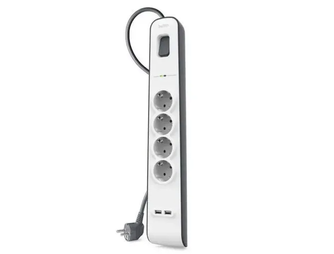 REGLETA BELKIN BSV401VF2M PROTECCION SOBRETENSION 4 TOMAS + 2 PUERTOS USB BOTON APAGADO Y ENCENDIDO COLOR