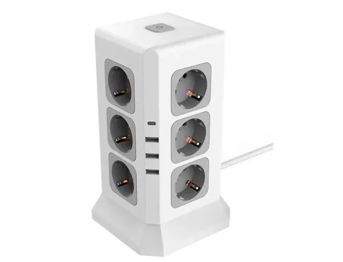 REGLETA Q-CONNECT ENCHUFE MULTIPLE 16 EN 1 CABLE 2 MT 12 TOMAS DE CORRIENTE+3 USB+1 USB TIPO C 120X120X210MM