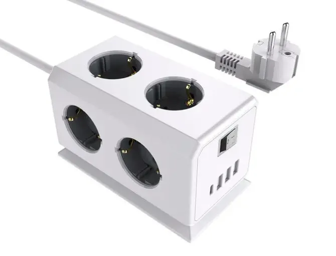 REGLETA Q-CONNECT ENCHUFE MULTIPLE 10 EN 1 CABLE 1,4 MT 6 TOMAS DE CORRIENTE+3 USB+1 USB TIPO C 140X76X87MM