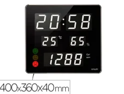 RELOJ ORIUM CEP CON MEDIDOR DE CO2 PANTALLA LED ALARMA PERSONALIZABLE Y SENSOR DE INFRARROJOS 400X360X40 MM