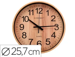 RELOJ Q-CONNECT DE PARED DE PLASTICO REDONDO 25,7 CM MOVIMIENTO SILENCIOSO COLOR MADERA NATURAL