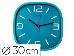 RELOJ Q-CONNECT DE PARED DE PLASTICO REDONDO 30 CM MOVIMIENTO SILENCIOSO COLOR AZUL