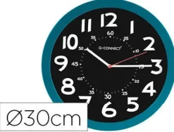 RELOJ Q-CONNECT DE PARED PLASTICO OFICINA REDONDO 30 CM COLOR AZUL Y ESFERA COLOR NEGRO