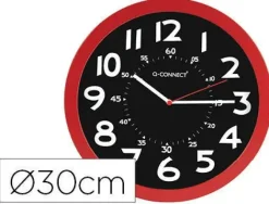 RELOJ Q-CONNECT DE PARED PLASTICO OFICINA REDONDO 30 CM COLOR ROJO Y ESFERA COLOR NEGRO