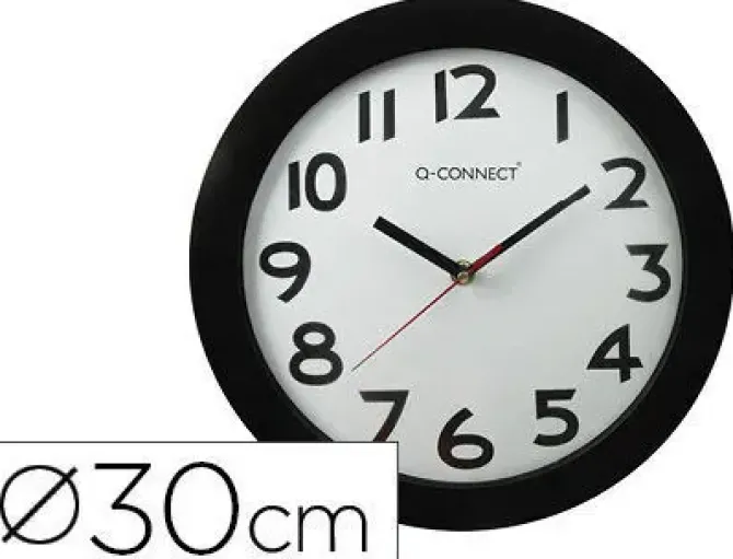RELOJ Q-CONNECT DE PARED PLASTICO OFICINA REDONDO 30 CM MARCO NEGRO