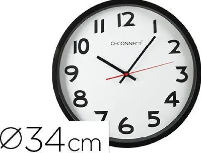 RELOJ Q-CONNECT DE PARED PLASTICO OFICINA REDONDO 34 CM MARCO NEGRO