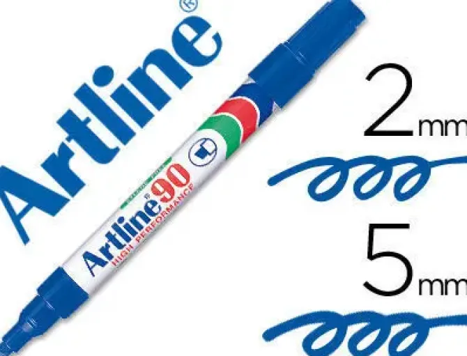 ROTULADOR ARTLINE MARCADOR PERMANENTE EK-90 AZUL -PUNTA BISELADA 5 MM -PAPEL METAL Y CRISTAL