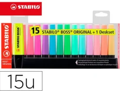 ROTULADOR STABILO BOSS FLUORESCENTE 70 PASTEL DESKSET ESTUCHE DE 15 UNIDADES COLORES SURTIDOS