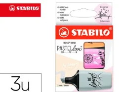 ROTULADOR STABILO BOSS MINI PASTEL LOVE ESTUCHE DE 3 UNIDADES FUCSIA HELADO/NARANJA PALIDO/GRIS