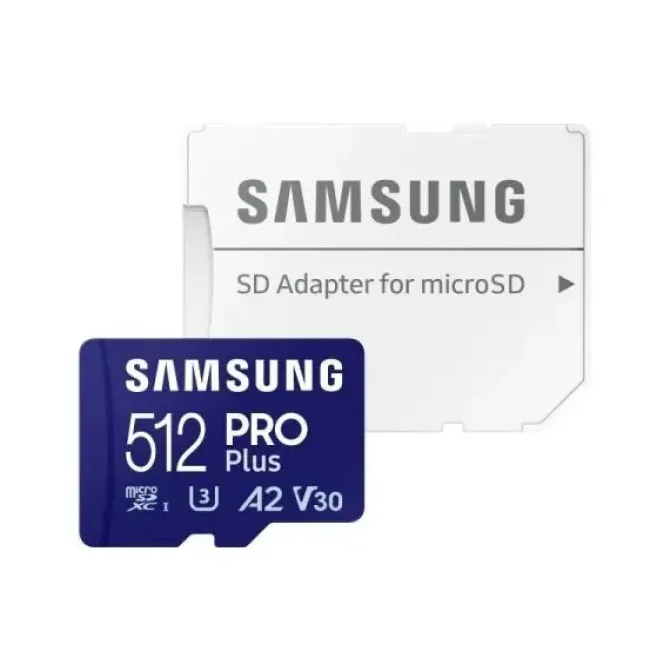 SAMSUNG PRO PLUS TARJETA MICRO SDXC 512GB UHS-I U3 A2 V30 CLASE 10 CON ADAPTADOR SD