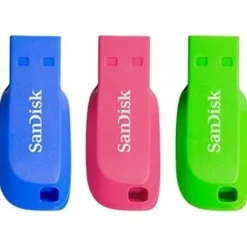 SANDISK PACK DE 3 CRUZER BLADE MEMORIA USB 2.0 32GB - ULTRA COMPACTA - COLOR AZUL, ROSA Y VERDE (PENDRIVE)