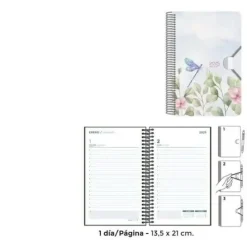 SENFORT AGENDA ANUAL (2025) ACUARELA ESPIRAL TAPA PP CON GOMA 135X210 D/P LIBELULA