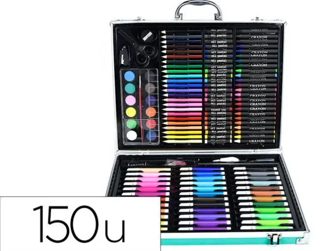 SET DE PINTURA LIDERPAPEL ALUMINIO 150 PIEZAS MALETIN 37,8X29,7X4,6 CM