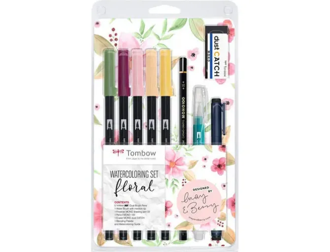 SET WATERCOLORING TOMBOW SET FLORAL 9 PIEZAS