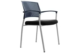 SILLA ROCADA CONFIDENTE BRAZOS FIJOS ESTRUCTURA METALICA ASIENTO TELA IGNIFUGA NEGRO RESPALDO MALLA
