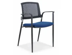 SILLA ROCADA CONFIDENTE BRAZOS FIJOS ESTRUCTURA METALICA ASIENTO TELA IGNIFUGA AZUL RESPALDO MALLA
