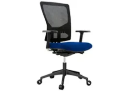 SILLA ROCADA DE OFICINA CON BRAZOS TAPIZADA EN TELA INGNIFUGA Y RESPALDO EN POLIMERO COLOR AZUL