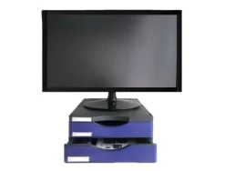 SOPORTE ARCHIVO 2000 PARA MONITOR POLIESTER 100% RECICLADO CON DOS CAJONES HASTA 10 KG COLOR NEGRO/AZUL