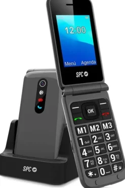 SPC TELEFONO MOVIL BOTON SOS - DE TAPA PARA PERSONAS MAYORES - BOTON DE EMERGENCIAS - BOTONES Y TECLAS GRANDES - AYUDA INTELIGENTE EN REMOTO - ACCESO DIRECTO A TRES CONTACTOS - BASE DE CARGA Y CONECTO