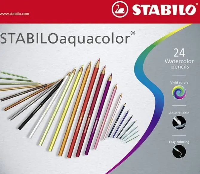 STABILO AQUACOLOR PACK DE 24 LAPICES DE COLORES - MINA DE 2.8MM - ACUARELABLE - COLORES SURTIDOS