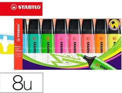 STABILO BOSS 70 PACK DE 8 MARCADORES FLUORESCENTES - TRAZO ENTRE 2 Y 5MM - RECARGABLE - TINTA CON BASE DE AGUA - COLORES SURTIDOS