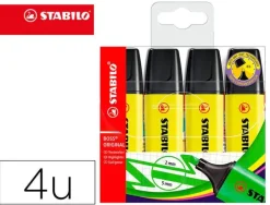 STABILO BOSS 70 PACK DE 4 MARCADORES FLUORESCENTES - TRAZO ENTRE 2 Y 5MM - RECARGABLE - TINTA CON BASE DE AGUA - COLOR AMARILLO FLUORESCENTE