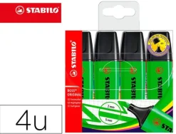 STABILO BOSS 70 PACK DE 4 MARCADORES FLUORESCENTES - TRAZO ENTRE 2 Y 5MM - RECARGABLE - TINTA CON BASE DE AGUA - COLOR VERDE