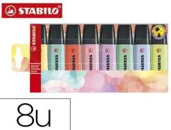 STABILO BOSS 70 PASTEL PACK DE 8 MARCADORES FLUORESCENTES - TRAZO ENTRE 2 Y 5MM - RECARGABLE - TINTA CON BASE DE AGUA - COLORES SURTIDOS