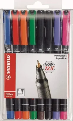 STABILO OHPEN PACK DE 8 ROTULADORES PERMANENTES - PUNTA SUPERFINA - TRAZO DE 0.4MM - AGARRE ANTIDESLIZANTE - TAPON VENTILADO - COLORES SURTIDOS