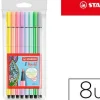 STABILO PEN 68 PACK DE 8 ROTULADORES ACUARELABLES - PUNTA DE FIBRA - TRAZO DE 1MM APROX. - TINTA A BASE DE AGUA - CAPUCHON VENTILADO - COLORES PASTEL SURTIDOS