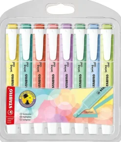 STABILO SWING COOL PASTEL PACK DE 8 MARCADORES FLUORESCENTES - CUERPO PLANO - PUNTA BISELADA - TRAZO ENTRE 1 Y 4MM - TINTA CON BASE DE AGUA - COLORES SURTIDOS