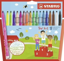 STABILO TRIO AZ PACK DE 18 ROTULADORES DE PUNTA FINA DE FIBRA - TRAZO 0.7MM - TINTA SUPER LAVABLE - FORMA TRIANGULAR - COLORES SURTIDOS