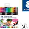STAEDTLER 3187 PACK DE 36 ROTULADORES PERMANENTES DE DOBLE PUNTA - RESISTENTE AL AGUA - SECADO RAPIDO - COLORES SURTIDOS