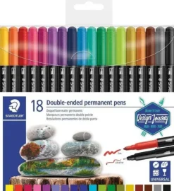 STAEDTLER 3187 PACK DE 18 ROTULADORES PERMANENTES DE DOBLE PUNTA - RESISTENTE AL AGUA - SECADO RAPIDO - COLORES SURTIDOS