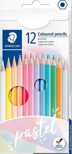 STAEDTLER 146C PACK DE 12 LAPICES DE COLORES PASTEL HEXAGONALES - MINA SUAVE - RESISTENCIA A LA ROTURA - COLORES SURTIDOS