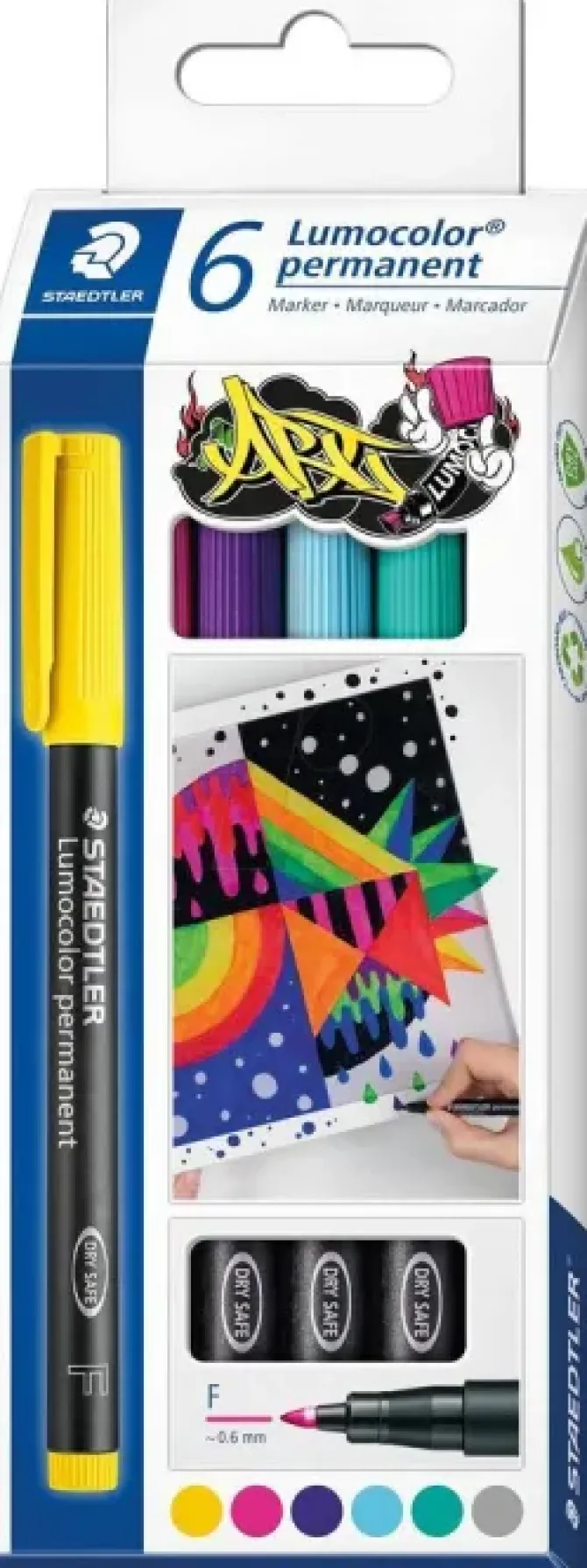STAEDTLER LUMOCOLOR 318 C6 PACK DE 6 ROTULADORES PERMANENTES - TRAZO DE 0.6MM APROX - SECADO RAPIDO - COLORES SURTIDOS