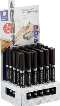 STAEDTLER LUMOCOLOR 348 EXPOSITOR DE 30 ROTULADORES PERMANENTES DE DOBLE PUNTA - SECADO RAPIDO - COLOR NEGRO