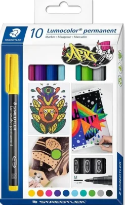 STAEDTLER LUMOCOLOR 317 PACK DE 10 ROTULADORES PERMANENTES - PUNTA MEDIA REDONDA - TRAZO 1MM APROX - CAPUCHON CON CLIP - SECADO RAPIDO - COLORES SURTIDOS