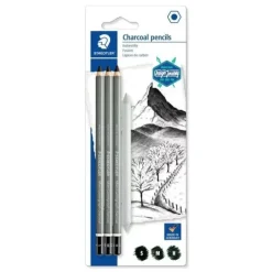 STAEDTLER MARS LUMOGRAPH CHARCOAL 100C PACK DE 3 LAPICES DE GRAFITO + DIFUMINADOR - ALTA PROPORCIÓN DE CARBON Y CARBONCILLO - GRADUACIONES SURTIDAS