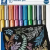 STAEDTLER METALLIC PEN PACK DE 10 ROTULADORES DE PUNTA FINA - TINTA BASE DE AGUA - TRAZO 1 - 2MM APROX - COLORES SURTIDOS