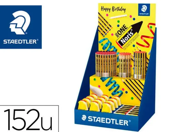 STAEDTLER NORIS 120 EXPOSITOR CON LAPICES + SACAPUNTAS + GOMAS DE BORRAR