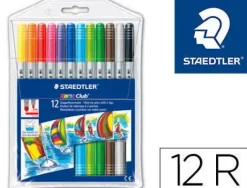 STAEDTLER NORIS 320 PACK DE 12 ROTULADORES DE DOBLE PUNTA - RESISTENTE A LA PRESION - COLORES SURTIDOS
