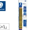 STAEDTLER NORIS 120 PACK DE 3 LAPICES DE GRAFITO HEXAGONALES 2HB + 1 GOMAS DE BORRAR MARS PLASTIC - MADERA DE BOSQUES SOSTENIBLES