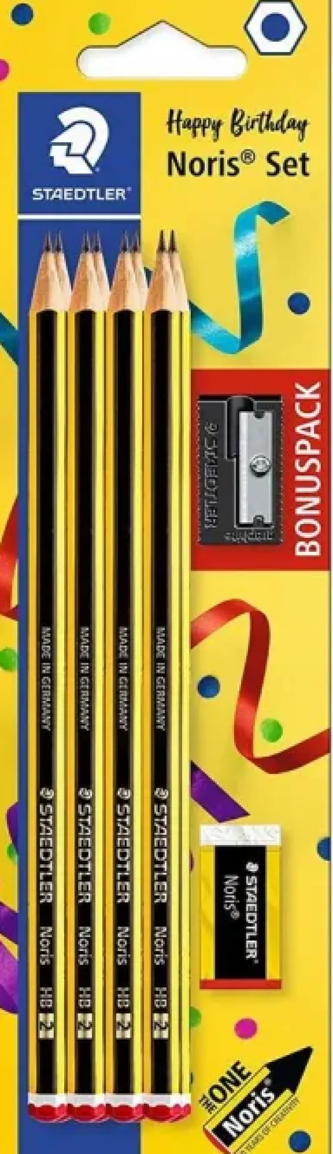 STAEDTLER NORIS 120 PACK DE 8 LAPICES DE GRAFITO HEXAGONALES + GOMA DE BORRAR + SACAPUNTAS - MINA HB ULTRARRESISTENTE DE 2MM - MADERA DE BOSQUES SOSTENIBLES