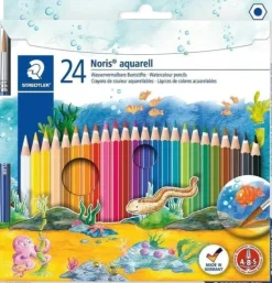 STAEDTLER NORIS AQUARELL PACK DE 24 LAPICES HEXAGONALES DE COLORES + PINCEL - MADERA DE BOSQUES SOSTENIBLES - COLORES SURTIDOS
