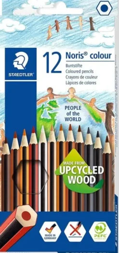 STAEDTLER NORIS COLOUR 185 PACK DE 12 LAPICES HEXAGONALES DE COLORES - FABRICADOS EN WOPEX - MUY RESISTENTES - MADERA DE FUENTES SOSTENIBLES - COLORES SURTIDOS