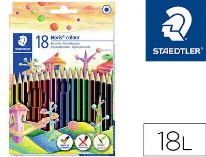 STAEDTLER NORIS COLOUR 185 PACK DE 18 LAPICES HEXAGONALES DE COLORES - RESISTENCIA A LA ROTURA - COLORES SURTIDOS